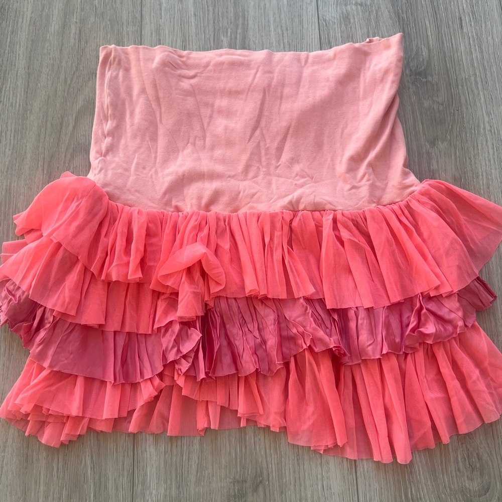 Free People One Pink Tiered Ruffle Mini Skirt